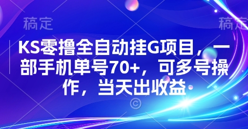 KS零撸全自动挂G项目，一部手机单号70+，可多号操作，当天出收益【揭秘】-小何资源库